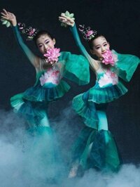 Jiangnan Kecailian Trẻ Em Cổ Điển Khiêu Vũ Trang Phục Lá Sen Cổ Tích Đạo Cụ Thực Hành Trang Phục Khiêu Vũ Trang Phục