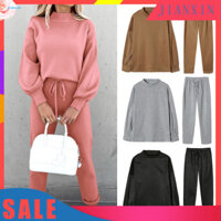 Jianxin  Bộ đồ thể thao mùa thu dành cho nữ Quần cạp cao Áo nỉ cổ cao và quần rộng Bộ trang phục thể thao sành điệu cho mùa thu và mùa xuân 2 Cái / bộ