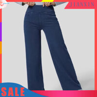 Jianxin  Quần jean ống rộng nữ Slim-Fit Bootcut Jeans nữ cạp cao loe Denim có túi Quần ống rộng vừa vặn dáng rộng màu trơn Hợp thời trang Đông Nam Á