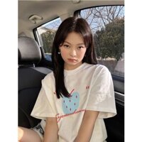 Jiashuchen Cotton Nguyên Chất Cổ Tròn Trắng Áo Thun Nữ Mùa Hè Phong Cách Mới Thiết Kế Niche Rời Tất Cả Trận Đấu Nửa Tay Top