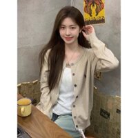 Jiashuchen Đầu Xuân Mặc Phong Cách Hàn Quốc Dệt Kim Cardigan Nữ Thu Đông Phong Cách Mới Lười Phong Cách Áo Len Rời Mỏng Áo Len Ngắn