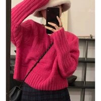 Jiashuchen Hoa Hồng Áo Len Đỏ Nữ Nhẹ Nhàng Mềm Mại Dệt Kim Thu Đông Bên Ngoài Mặc Thiết Kế Dày Chủ Đề Top