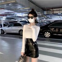 Jiashuchen Phong Cách Mới Thu Đông Bóng pu Da Váy Ngắn Nữ Nhỏ Đen Thu Đông Váy Hông Váy Da Váy