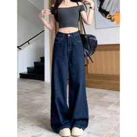 Jiashuchen Xanh Đậm Quần Jean Ống Rộng Mùa Hè Phong Cách Mới Cao Cấp Rời Retro Mỏng Hơn Nhìn Thẳng Drap Quần Sàn