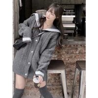 Jiashucheng Áo Khoác Cardigan Dệt Kim Tay Dài Cổ Thủy Thủ Dáng Rộng Phong Cách Preppy Retro Mùa Thu Dành Cho Bạn Nữ