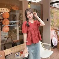 Jiashucheng Áo Kiểu Cổ Tròn Tay Phồng Dáng Rộng Thời Trang Mùa Hè Phong Cách Pháp Cổ Điển Cho Nữ