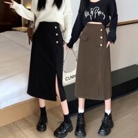 Jiashucheng Chân Váy Len Lưng Cao Dáng Ôm Có Túi Giả Xẻ Tà Thời Trang Thu Đông Cho Nữ