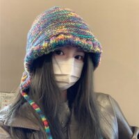 Jiashucheng Mũ Len Dệt Kim Màu gradient Cầu Vồng Nhỏ Nhắn Giữ Ấm Mùa Thu Đông Phong Cách Dân Tộc Cho Nữ lei feng