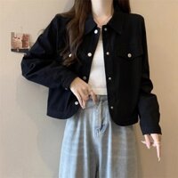Jiashucheng Size Lớn trang phục công sở một bên ngực thon gọn Mẫu Mới Xuân thu Áo khoác dài tay áo khoác dáng ngắn viền cong Áo Cardigan