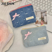JIASHUN 410211 Phiên Bản Hàn Quốc Thêu Nơ Denim Ví Đựng Tiền Xu Chìa Khóa Túi Đựng Thẻ Đồ Vật Nhỏ Tidy-up