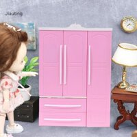 Jiating Ba Cửa Màu Hồng Hiện Đại Tủ Quần Áo Cho Búp Bê Nội Thất Quần Áo Phụ Kiện Đồ Chơi Mgn