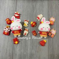 JIBBITZ, STICKER, SET CHARM THỎ TẾT TRANG TRÍ DÉP SỤC, DÉP SỤC