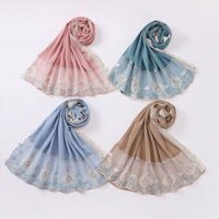 Jifang Nhiều Màu Sắc Thêu Hoa Ren Trơn Bong Bóng Voan Pashmina Khăn Choàng Đầu Khăn Dự Tiệc Cưới Hồi Giáo Hijabs Khăn Choàng WC07