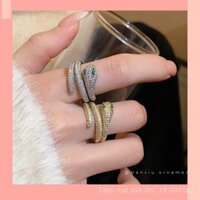 [JIN] Nhẫn mở hình rắn bằng zircon mạ vàng, trang sức tay cao cấp nhẹ nhàng đa năng