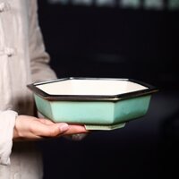 Jingdezhen Chậu hoa Glaze đầy màu sắc [Huayun] Chậu hoa Bùn trắng Sứ lục giác Sáu vuông Mở men Chậu cây cảnh gốm phong cách Nhật Bản Nồi cạnh tranh cổ xưa