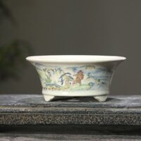 Jingdezhen Chậu hoa Glaze đầy màu sắc [Huayun] Chậu cây cảnh gốm vẽ tay bằng Decal màu trắng Bùn trắng Lọ hoa cát tím Phong cách Trung Quốc Hoa văn phong cảnh Máy tính để bàn Chậu cây [A40