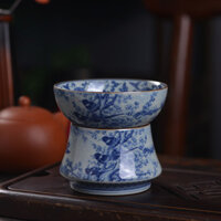 Jingdezhen Xanh Trắng Đất Sét Cũ Hoa Chim Trà Thoát Nước Bộ Lọc Trà Gốm Gia Đình Phân Vùng Trà Tích Hợp Retro Bộ Lọc Đa Năng [A211-10]