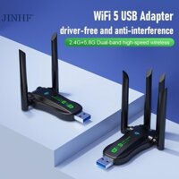 Jinhf USB WiFi Adapter Dual Band 2.4G 5.8Ghz USB 3.0 Card Mạng Tốc Độ Cao Không Dây Thu Cho Máy Tính Để Bàn Laptop PC Win 7 8 10 11 HOT