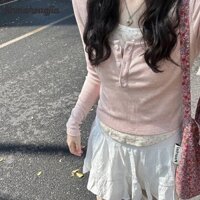 Jinmahongjia Áo Len Hoa Hồng Nữ Mùa Xuân Phong Cách Hàn Quốc Nhẹ Nhàng Ngọt Ngào Bên Trong Mặc Slim-Fit Đế Áo Thun Ngắn Top