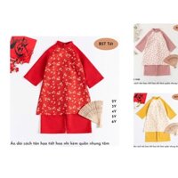 JINRO Áo dài cách tân họa tiết hoa nhí kèm quần nhung tăm cho bé gái size từ 2Y-6Y