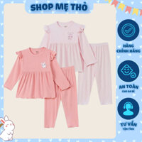 [Jinro] Bộ dài tay cài vai cánh tiên phối bèo Jinro chất thun tăm mềm co giãn thấm hút tốt bé gái