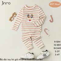 [JINRO] Bộ nỉ kẻ cotton cổ 3p giữ nhiệt cho bé trai và bé gái từ 9 tháng đến 4 tuổi