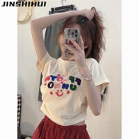 JINSHIHUI áo phông áo thun nữ croptop baby tee Casual Cute Đơn giản Minimalist WCS24902PK 36Z240903