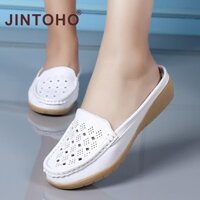 Jintoho Giày Da Trắng Thời Trang Nữ Thoáng Khí Slip on Dép Nữ