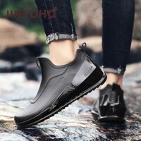 Jintoho Giày đi làm nam màu đen chống thấm nước thời trang Giày đi mưa cao su chống trượt