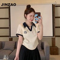 JINZAO áo polo nữ áo có cổ Minimalist Thể thao Vintage Thời trang A29J0V1 43Z241026