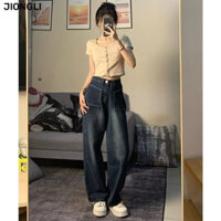 JIONGLI S-2XL Hàn Quốc Retro Quần dài quần ống rộng nữ quần jean nữ ống rộng quần bò ống đứng Dáng Rộng Phong Cách y2k HZFWC8233