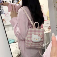 Jivil Nữ Schoolbag Mới Hello Kitty Retro Đáng Yêu Kẻ Sọc Màu Hồng Học Sinh Đi Lại Ba Lô