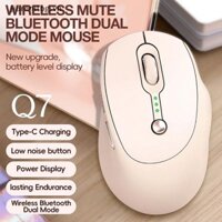 Jj Q7 Chuột Không Dây Chế Độ Kép Sạc Có Màn Hình Sạc Im Lặng Nữ Trà Sữa Màu Phù Hợp Với VN