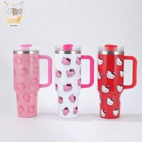 [Jjnzdd] 2024 Tay cầm Hello Kitty Nắp ống hút bằng thép không gỉ 40oz Cốc xe cách nhiệt chân không Cốc du lịch băng nhiệt ELWW