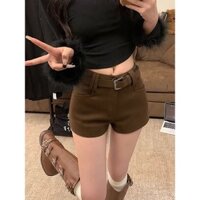 Jk Cao Cấp Phong Cách Trong Màu Xám Len Quần Short Phù Hợp Với Quần Thường Ngày Giảm Béo Nữ Chữ A Vỏ Quần Đen