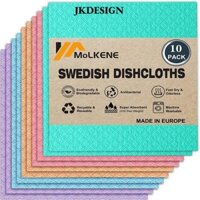 Jkdesign 10 Chiếc Khăn Trải Ăn Thụy Điển, Vải Xốp Cellulose Bền Có Thể Tái Sử Dụng, Khăn Trải Đĩa Siêu Thấm Hút Hình Vuông Nhiều Màu Sắc Nhà Bếp