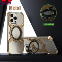 [Jlk] Ốp điện thoại đế phát sáng từ tính bằng kim loại sang trọng cho iPhone 14 13 15 16 Pro Max Plus Vỏ ốp lưng không vành bằng nhôm rỗng