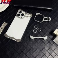 [JLK] Shape-Speciald Zinc Alloy Frameless Phone Case For iPhone 14 15 13 Pro Max Plus Lens Protection Metal Anti-Drop Protective Case