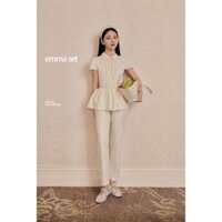JOIE DES ROSES - Set áo ngắn tay cổ sen nhún bèo và quần baggy ống côn Emma Set