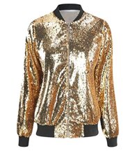 Jotebriyo Womens Zip-Up Long Sleeve Loose Fit Sequins Baseball Jacket Bomber Coat