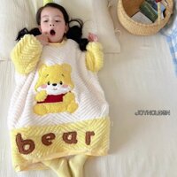 Joyncleon Váy ngủ flannel hoạt hình bé trai Thu đông Túi ngủ cài nút cho bé gái Bộ đồ ngủ dày cho trẻ em nhung san hô chống đá