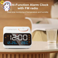 【JP】12/24-hour FM radio, LED alarm clock, bedside wake-up digital meter, calendar, temperature and humidity display screen, USB charging