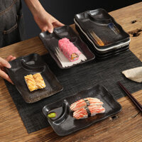 [Jpn] Đĩa bánh bao ngăn bộ đồ ăn Nhật Bản bằng gốm sứ kèm đĩa nước sốt nhúng