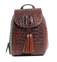 Jsix Real Leather Girls Womens Backpack Bag Crocodile Embossed (Brown)