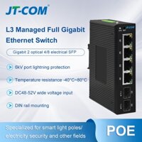 Jt-com Gigabit 5 / 6 / 10 cổng Công tắc POE chắc chắn Công nghiệp 1 / 2 SFP và 4 / 8 RJ45 DiN-Rail -40°C ~ 85°C Ethernet Switch DC48-52V Nguồn điện