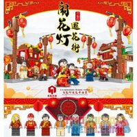 JUHANG 86009 LQS 88001  DẠO QUANH CHỢ HOA VỚI ĐÈN LỒNG CỬA HÀNG ĐỒ TRÁNG MIỆNG CHO NGƯỜI SÀNH ĂN RẠP PHIM GIẤY NHẠC CỤ LỤC LẠC SÂN ĐOÁN bộ đồ chơi xếp lắp ráp ghép mô hình Mini Modular Đường Phố Thu Nhỏ 1153 khối