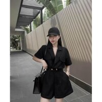 JUM ĐEN SHORT CỔ VEST BO THUN EO