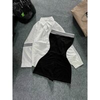 Jump ống đùi , viền ngực phối sọc ôm body kèm áo sơ mi tay dài form rộng cực xinh