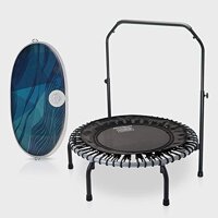 JumpSport 350 Home Bundle | 39” Arched Legged Fitness Trampoline + Adjustable Handle Bar + Anti-Fatigue Standing Desk Board | Keep Moving Throughout Your Day