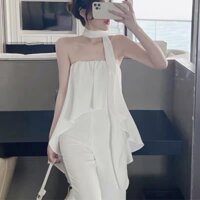 Jumpsuit áo và quần ống rộng trắng